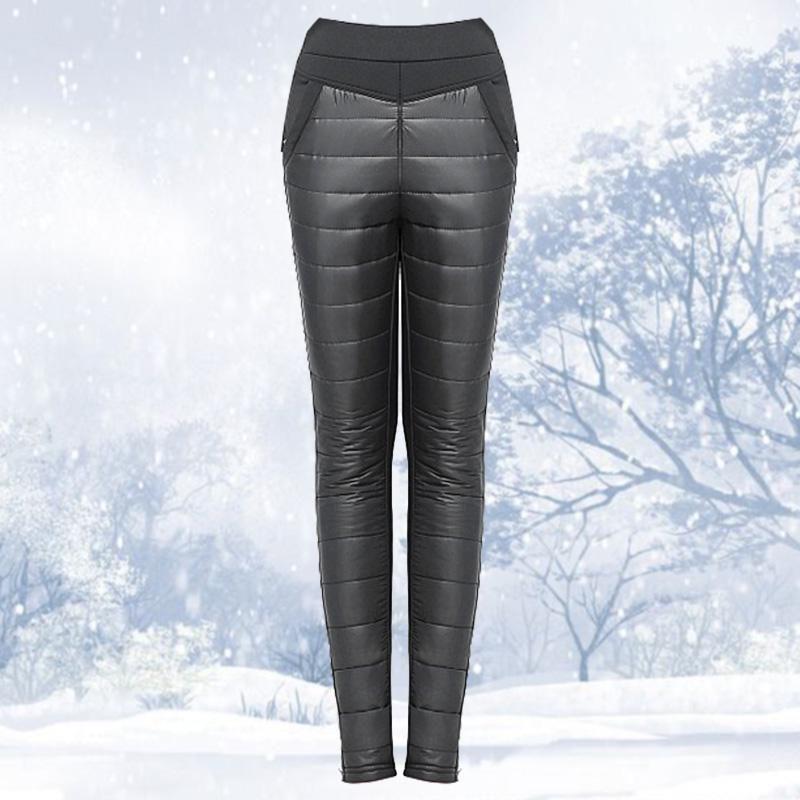 Women Winter Fashion Stitching Slim Warm Windproof Down Pants Trousers Thick