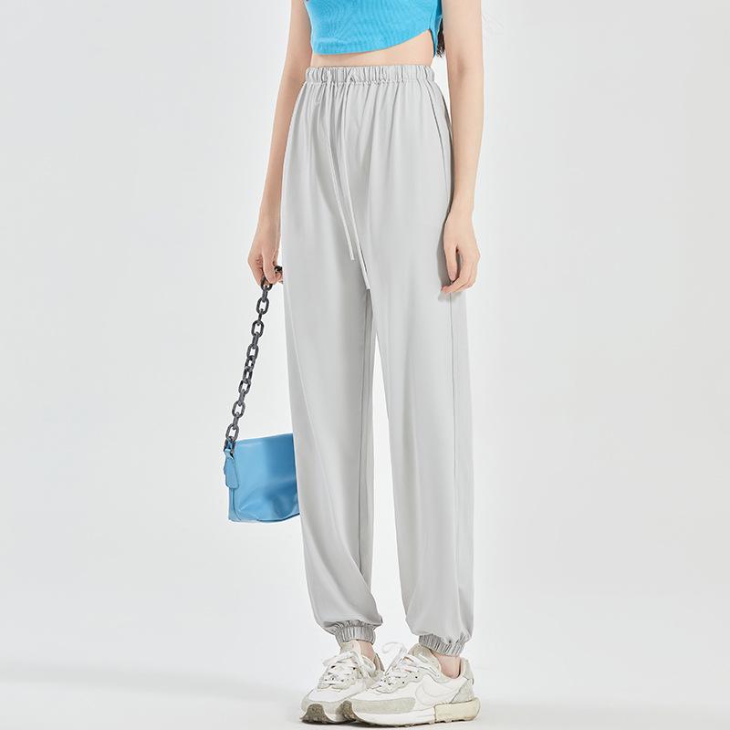 Summer Maternity Ice Silk Joggers - Quick-Dry, Lightweight, Cropped Sports Pants with Drawstring.
