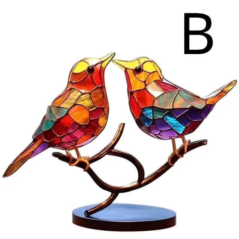 1PC Stained Metal Art Bird Ornament Birds Standing on Branch Ornaments for Home Decor Desktop Office Living Room Bedside Gifts