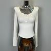 Korean Dongdaemun Sexy Sheer U-Neck Bust-Enhancing Tight-Fit T-Shirt Top