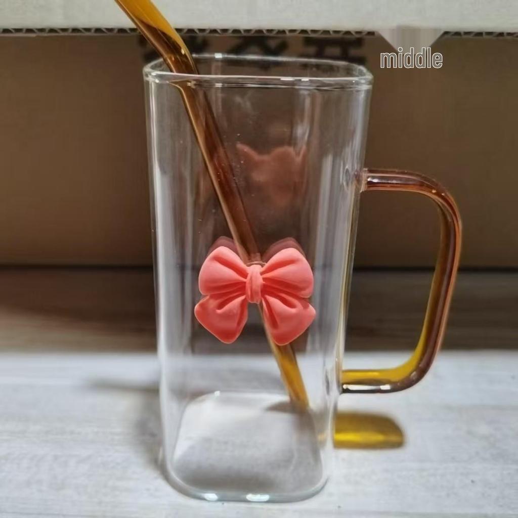 INS Stil Schmetterlingsbecher: Hohes Borosilikatglas, Transparentes quadratisches Design mit Griff & Strohhalm, Temperaturbeständig für Frauen.