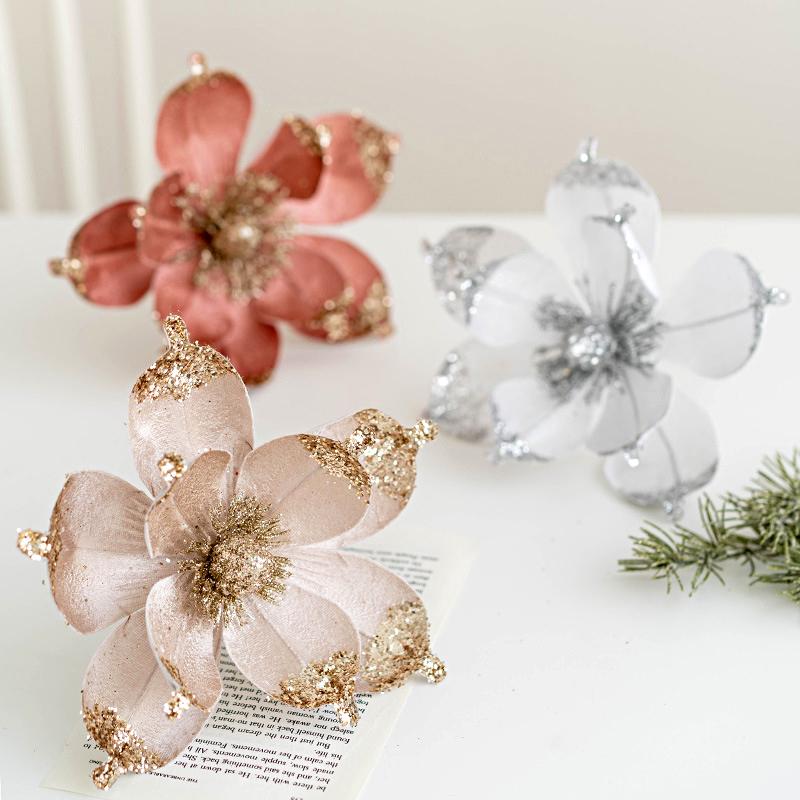 1PC Beautiful Sequins Home Decor Wedding Magnolia Simulation Flower Christmas Ornament