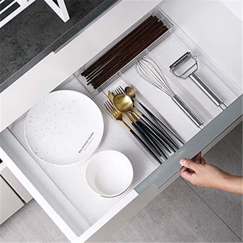 SANNO Sliding Cutlery Tray for Drawers, Expandable Dish Storage Tray, Kitchen Storage, Drawer Storage, Cutlery Storage Case, Small Item Storage, Trans