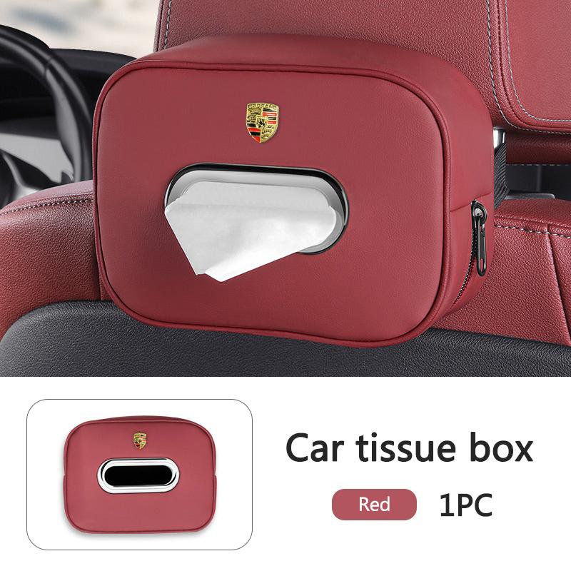 High quality Car Leather 3D Logo Tissue Bag Protector Cover Tissue box For Porsche Panamera Macan Boxster Cayman Cayenne 911 718 FU3