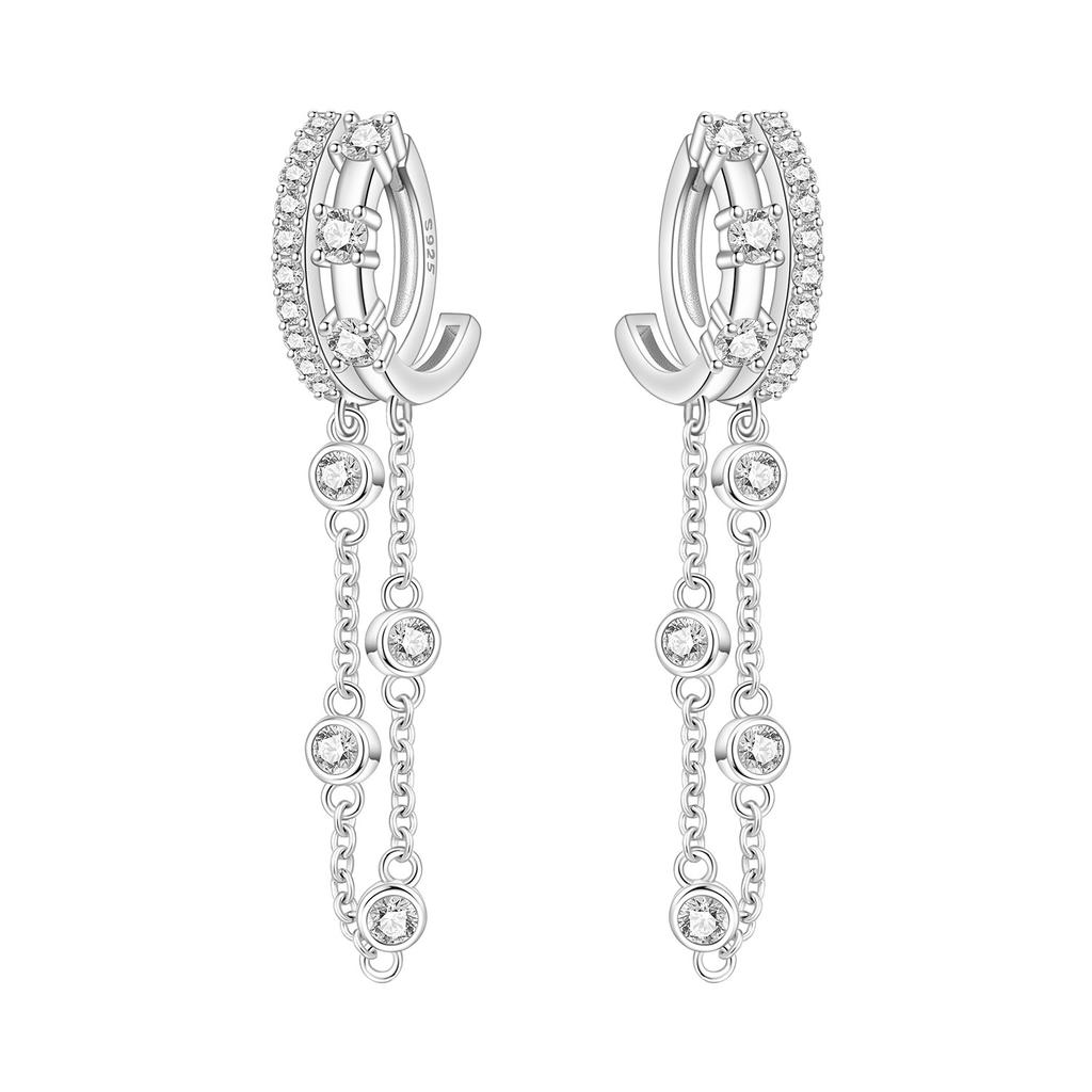 925 Silver Double Layered Tassel Drop Earrings Women Earrings Charm Fashion Versatile Party Jewelry Gifts