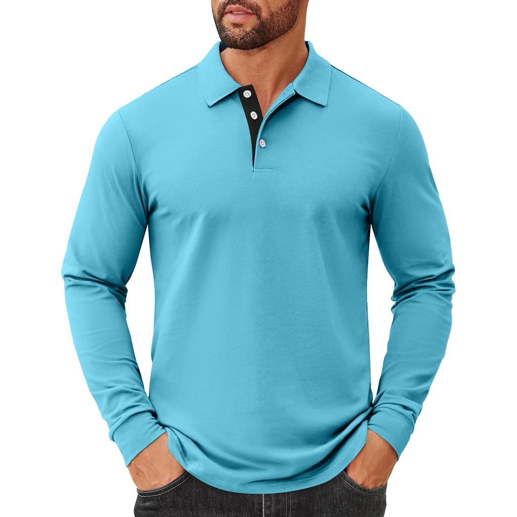 Men's Solid Color Button Lapel Long Sleeve Top Men's Casual Fashion Long Sleeve Top