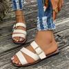 Women's Buckle Flat Slipper Peep Toe Retro Style Beach Sandal