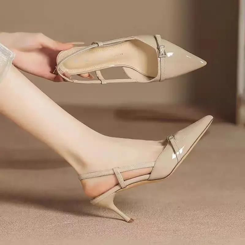 

Модные офисные и карьерные сандалии на среднем каблуке, слипоны, неглубокие, однотонные туфли, женские 2024, горячая распродажа, тонкий каблук, классика, женские сандалии 35 бежевый