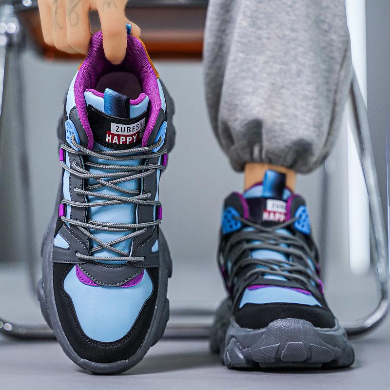 Pánské boty s vysokým svrškem 2024 nové podzimní ležérní běžecké basketbalové sportovní boty pro studenty středních škol se silnou podrážkou zvyšující výšku trendy boty pro tátu