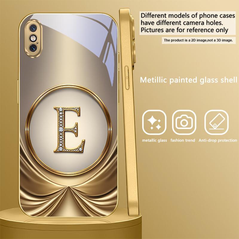 Gorgeous letter gold "R" For IPhone 17Pro Max 16 17 Pro 15 Pro 14 13 Plus 12 Mini 11Pro Max XR 16E 17Air Golden glass phone case