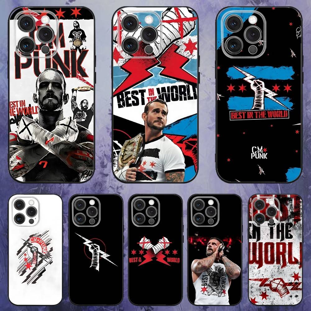 Wrestler CM P-Punk Handyhülle Für iPhone 17,16,15,14,13,12,Pro,Max,Plus,E,SE4,Air,Mini Schwarze Weiche Hülle