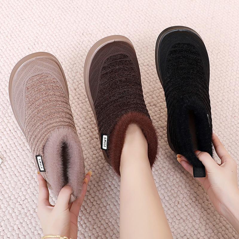 Women's Winter Snow Boots Fuzzy Faux Fur Lined Short Booties for Women Non-Slip Comfortable Fleece Indoor Outdoor House Shoes Warm Walking Shoes