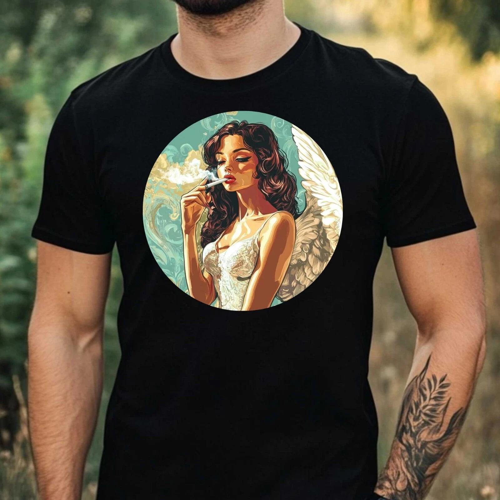 T-Shirt Herren Engel Raucht Motiv Baumwolle Größe XS bis 5XL XL