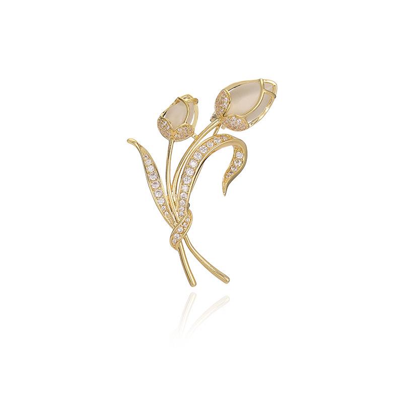 Korean Style Cat's Eye Stone Tulip Brooch: Trendy, Elegant, Versatile Corsage Pin for Women