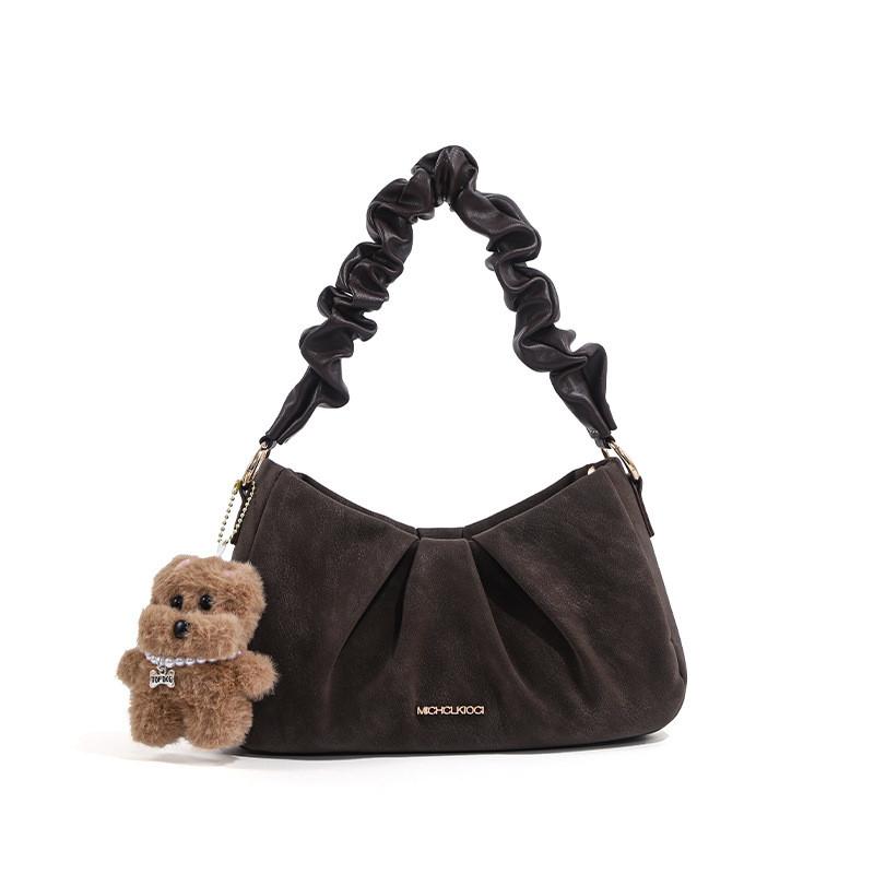 IELGY Ladies Underarm Bag Retro Chocolate Color Pattern Pleated Cloud Bag