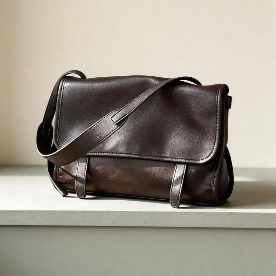 Large Capacity Women's New Messenger Bag, Light Luxury Commuting Retro Top Layer Cowhide Single Shoulder Crossbody Leather Women's Bag