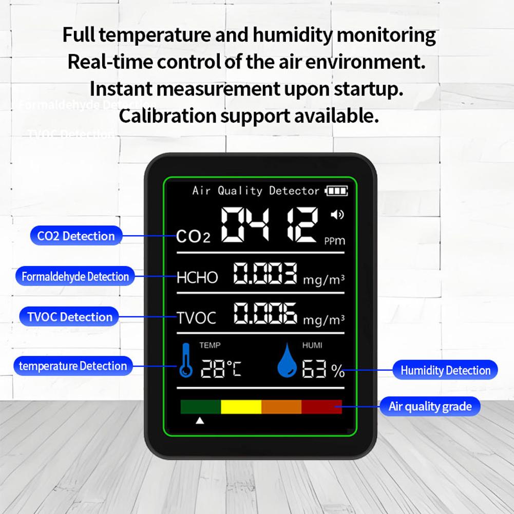 5 In 1 Formaldehyde Monitor Digital Display Carbon Dioxide Detector Temperature Humidity Monitor for Air Quality Detecting