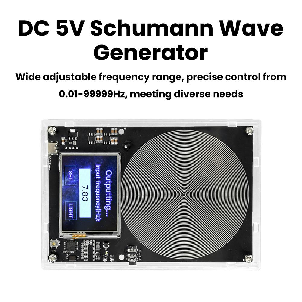 DC 5V Schumann Wave Generator 0.01-99999Hz Adjustable Frequency Sine Wave Signal Generator Type C Touch Screen Audio Resonator