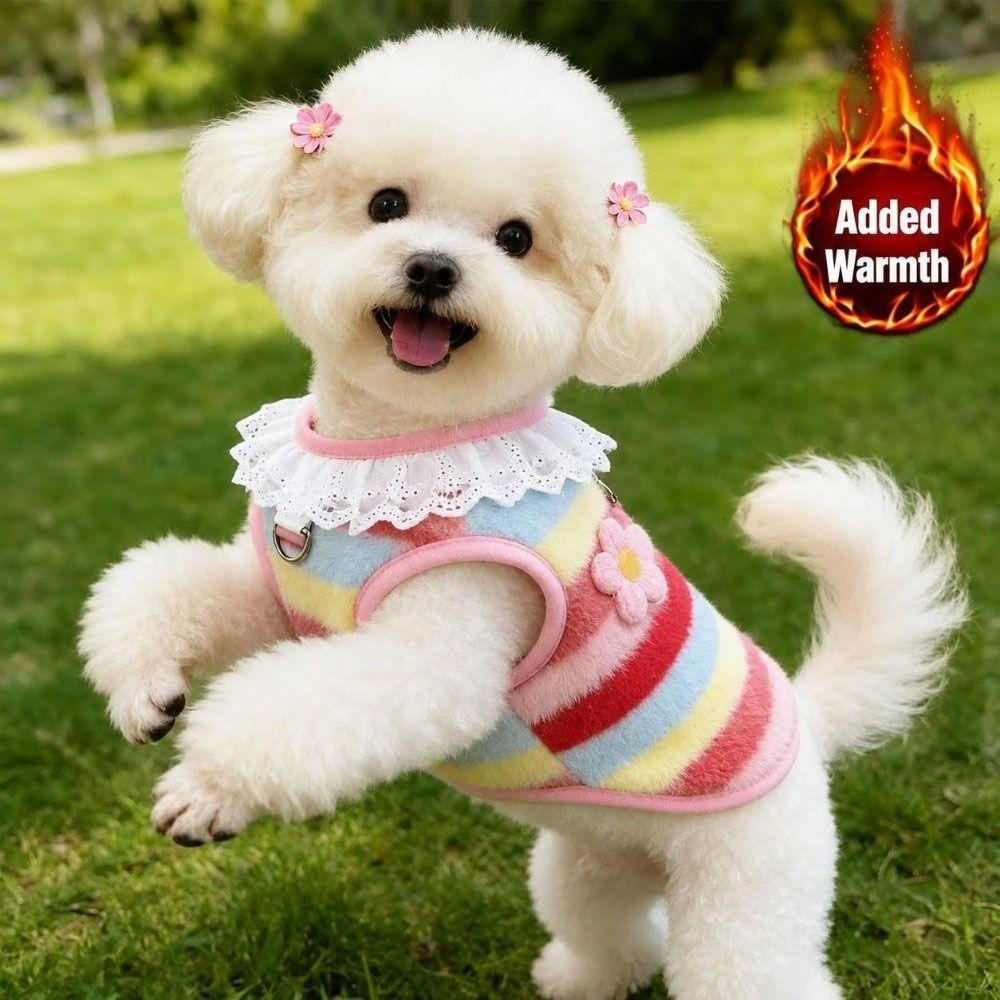 Soft Plush Puppy Winter Vest Stripe Pet Clothes New Cat Hoodies Outdoor