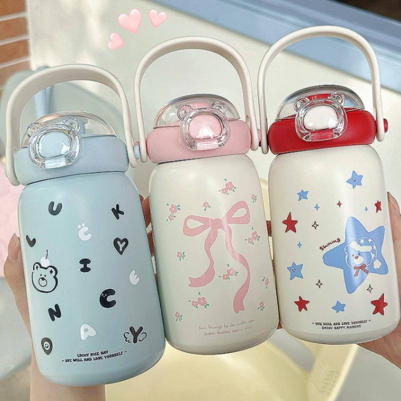 Children'S Stainless Steel Thermos Cup Cute Straw Portable Kettle Simple Design 304 Steel Water Bottle For Kids