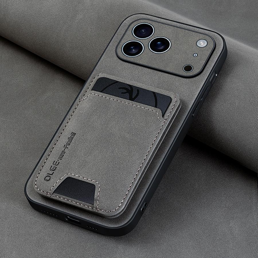 

Luxury Synthetic Leather Card Bag Holder phone Case for iPhone 17 16 E 15 13 14 Pro Max Leather Card Slot Bag Protective Cover iPhone 14 сірий