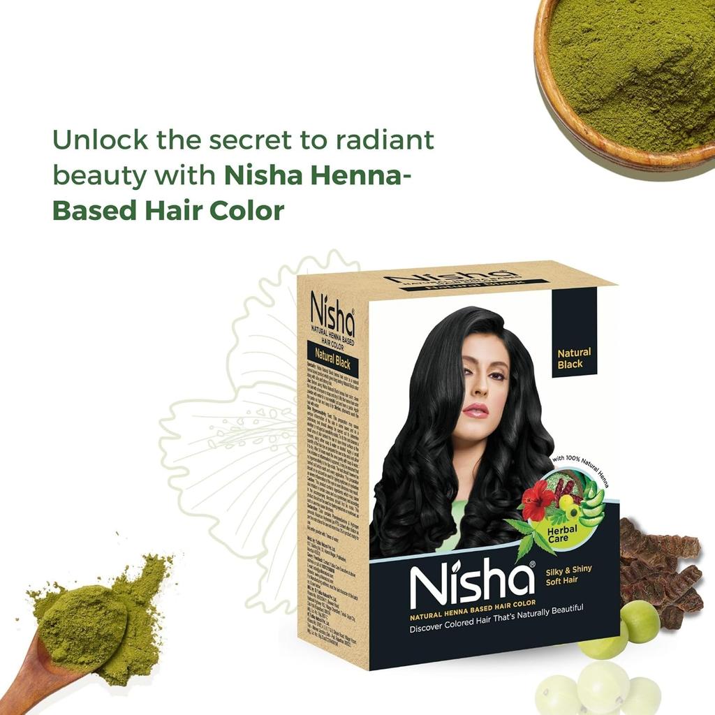 Nisha Natural Henna Powder Hair Colour Natural Black Semi-Permanent Hair Dye For Silky Shiny Hair 60g Pack Of 1