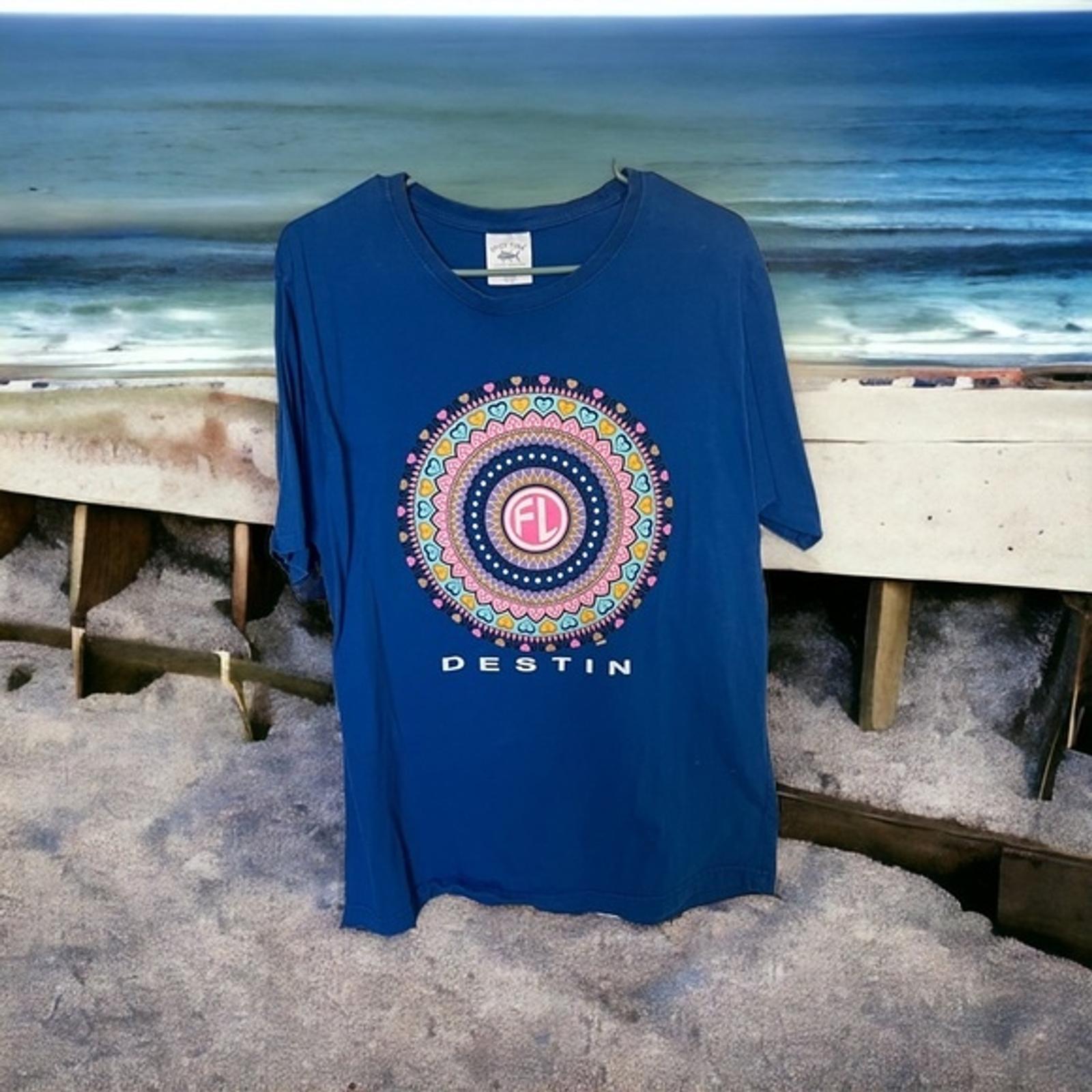 Spicy Tuna Coastal Outfitters Destin Florida Blue Mandala Design T-Shirt Large M