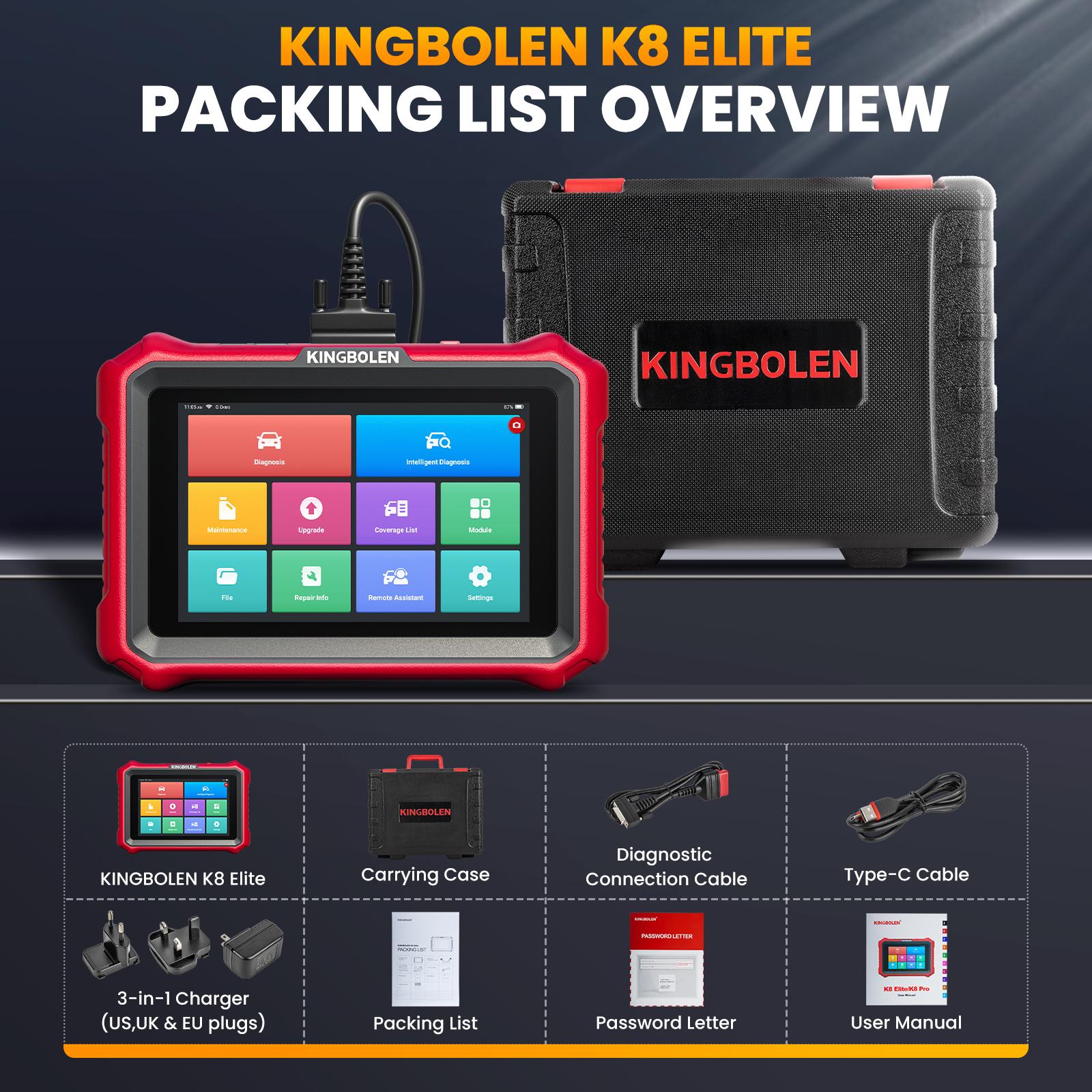 Instrumente de Diagnosticare Auto KINGBOLEN K8 PRO K8 ELITE Toate Sistemele Codare ECU Test Activ 31 Servicii de Resetare Actualizări Gratuite pe Viață K8 ELITE-Wired Global Version