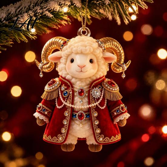 Christmas Party Supplies 2027 New Year Sheep Ornament 2D Acrylic Tree Pendant Xmas Hanging Pendants with String Chinese Zodiac Goat Decor,