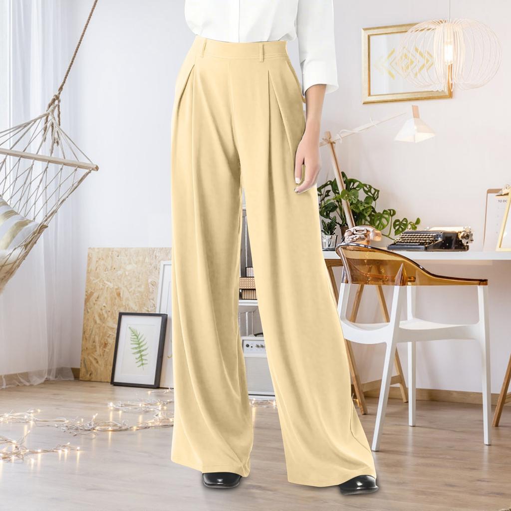 Women's High Waist Wide Leg Palazzo Pants Elegant Pleated Trousers for Office, Casual, and Formal Occasions