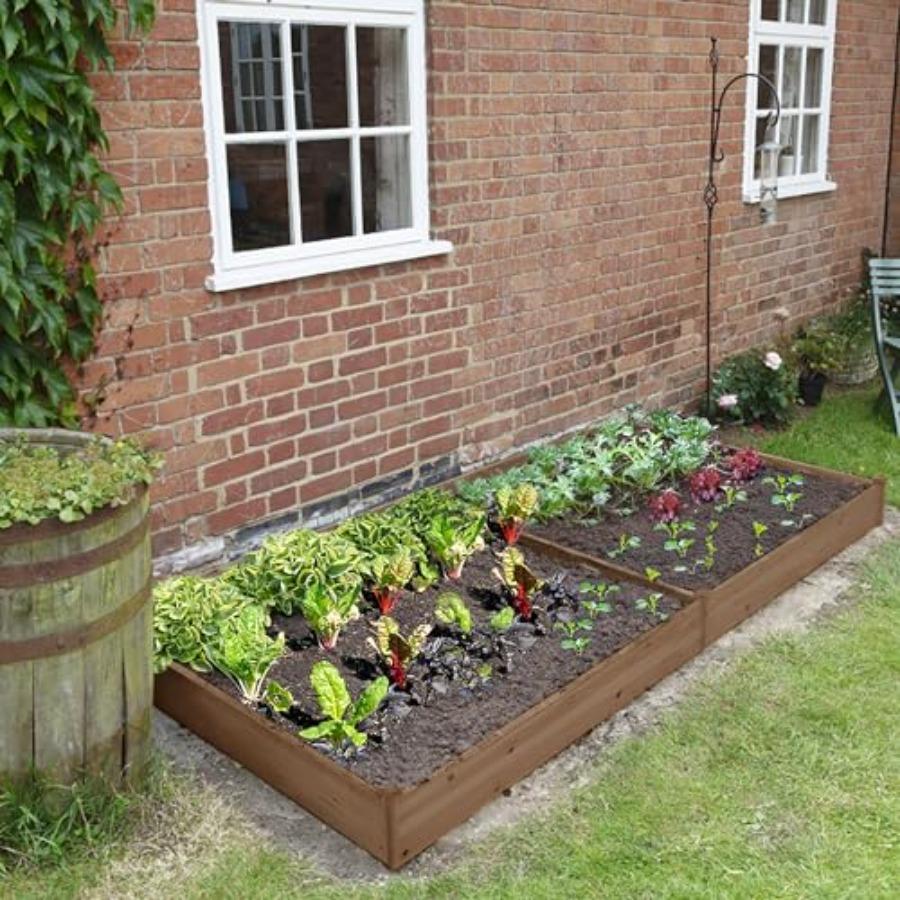 92.5 x 47.5 x 10in Wooden Raised Garden Bed 8x4ft Planting Box for Backyard Outdoor Horticulture Use Brown