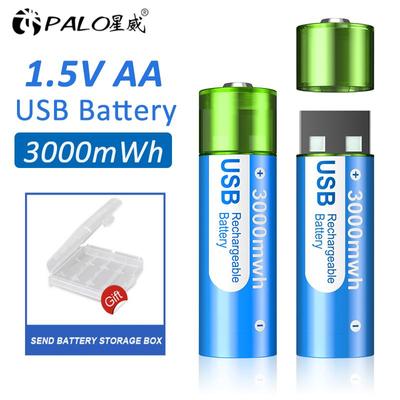 PALO 1.5V AA Rechargeable Li-ion Battery AA USB Rechargeable AA Lithium Battery For Toys Watch MP3 Player Thermometer