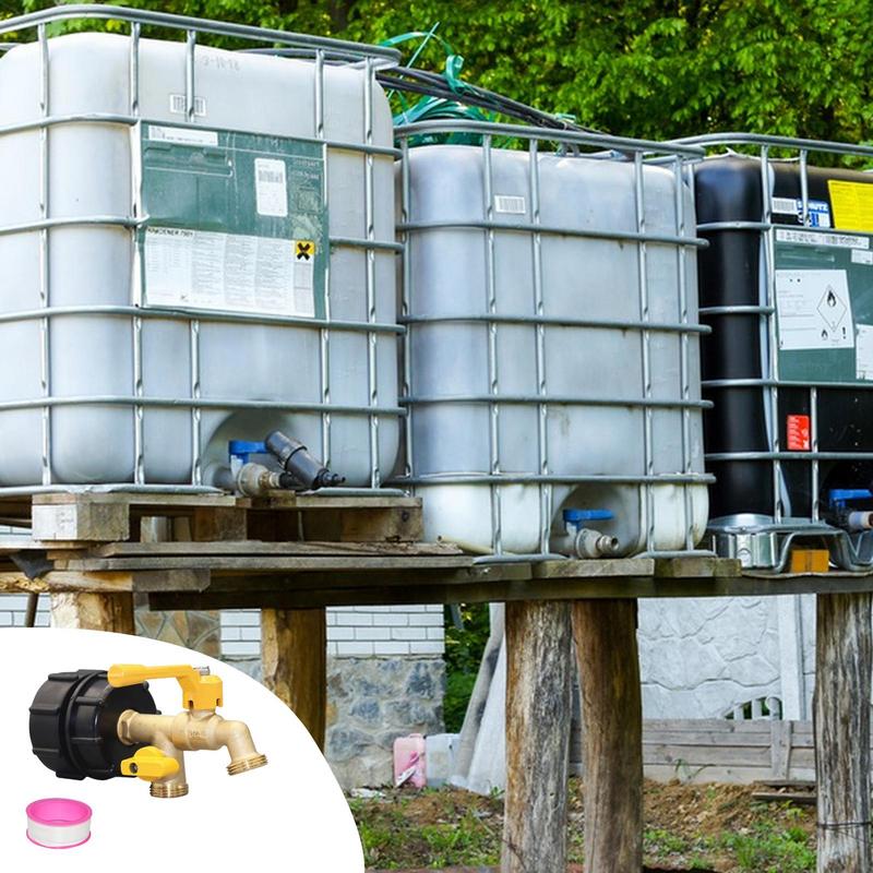 IBC Tote Hose Adapter Portable Brass Garden Hose Faucet Water Tank Hose Connector IBC Water Tank Fittings With 2 Faucets For