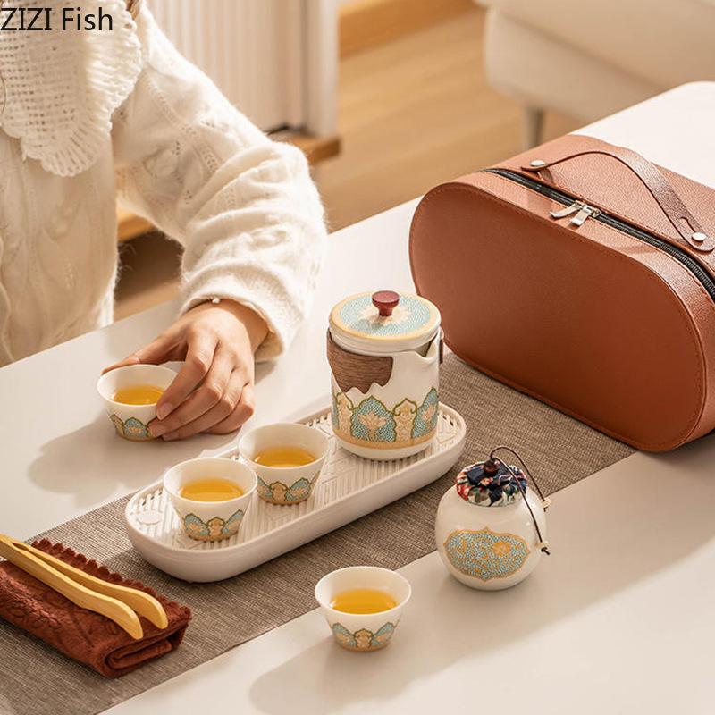 Portable Travel Kung Fu Tea Set Creative Ceramic Quick Tea Set Chinese Office Teapot and Cup Set Light Luxury Friend Gifts