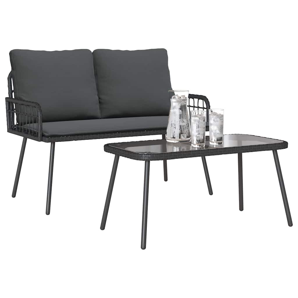 vidaXL Outdoor Dining Set with Cushions 2 pcs Black Poly Rattan