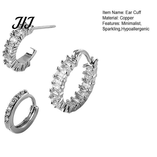 Fashionable Zircon Circle Hoops 3Pcs Elegant Zirconia Full Stud Earrings Set, Comfortable Piercing Hoop Earring, Hypoallergenic Copper Jewelry Gift