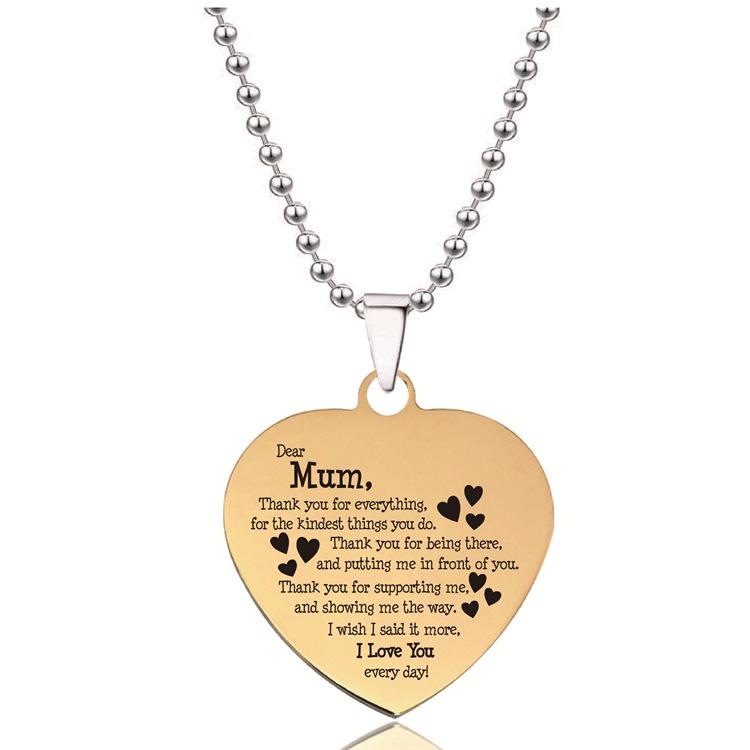 Heart-Engraved Titanium Steel Necklace - Gold, Heart-Shaped, Cross-Border Jewelry, Perfect Christmas Gift