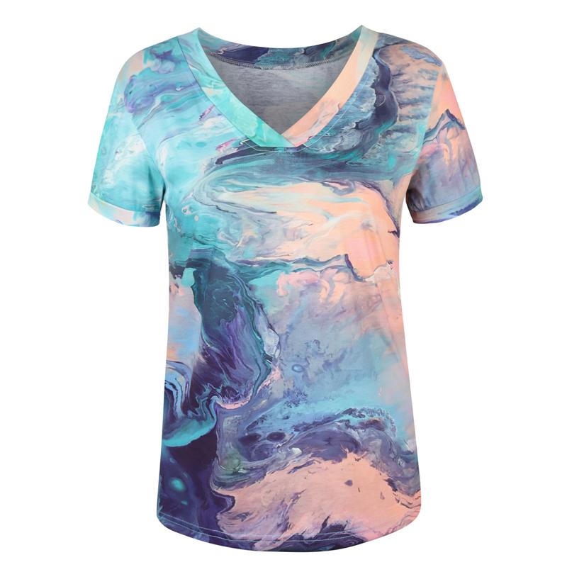 Womens T Shirt Ladies Summer Casual Loose V-Neck Short Sleeve Top T-Shirt