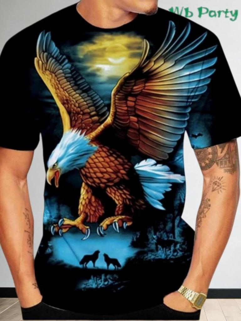 Fashion 3D Eagle Print T Shirt for Men Animal Graphic T-Shirt Casual Loose Round Neck Short Sleeve Tops Summer Men's Clothing