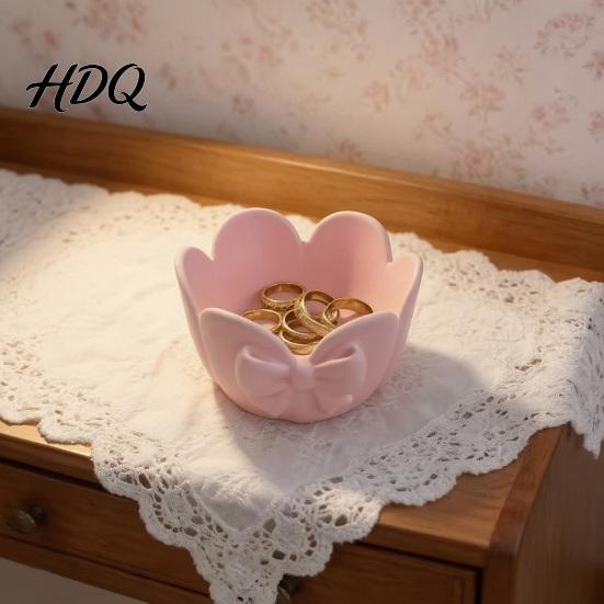 Desktop Jewelry Organizer 3D Printed Tray Flower Bow Storage Bowl for Rings Earrings Dainty Necklace Holder Necklaces Decorative Vanity And Entryway