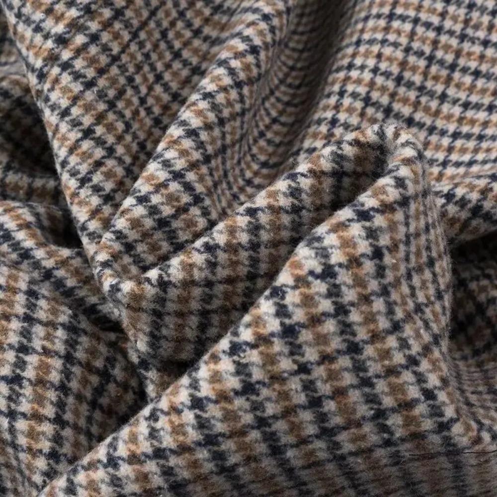 Plus Size Women's Clothing Autumn and Winter Woolen Coat Long Coat with Blue Velvet Stitching on The Shoulders and Collar Coat