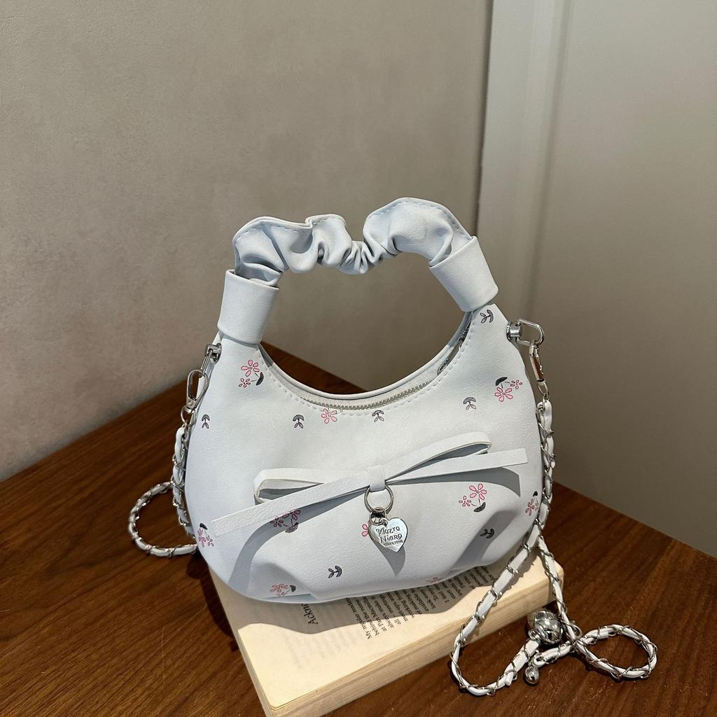 Drukowana Torba Chmurka - Stylowa Torba na Ramię Crossbody z Łańcuszkiem i Kokardką