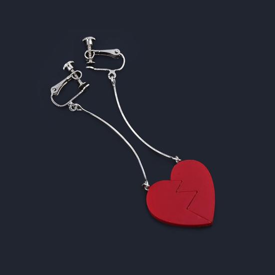 1 Pair Dangle Earrings Long Combinable Heart Shape Personality Decorative Anime Cosplay Props Lovers Gift Bizarre Adventure Clip Earrings