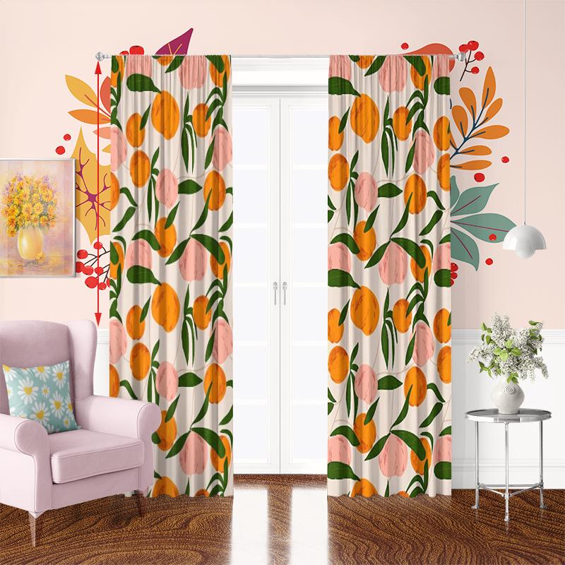2pcs- Fresh Little Orange Polyester Curtains, Stick Bag Curtains 42*84, Bedroom, Living Room, Home Room Decoration