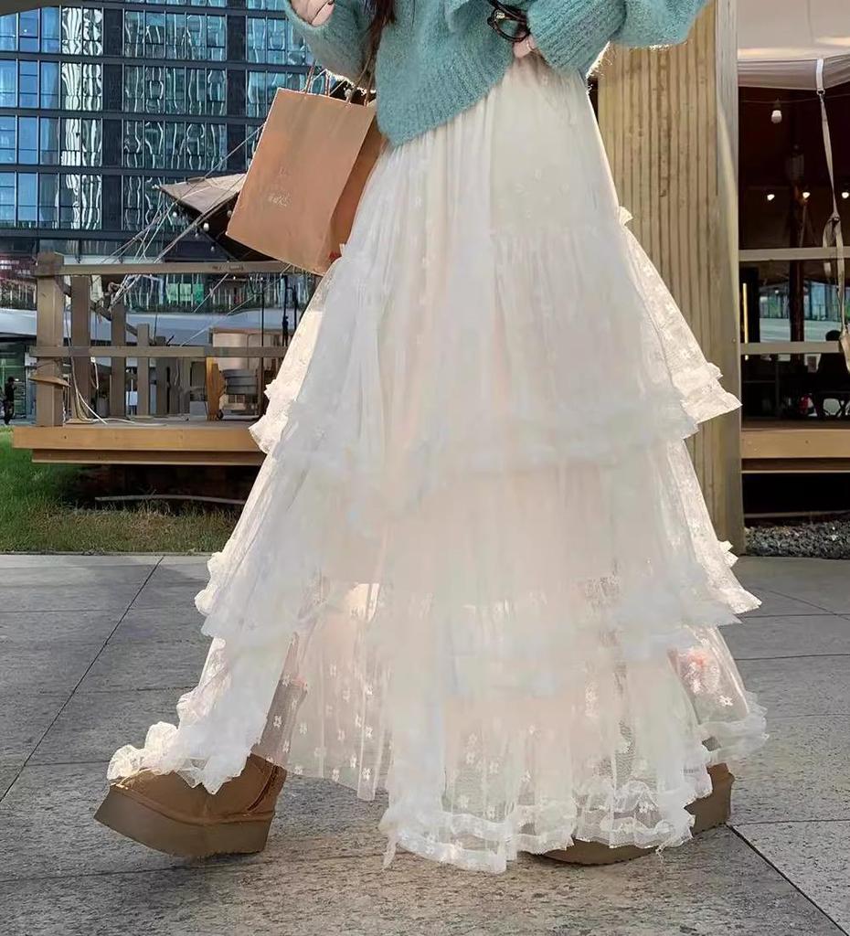 DIMANAF 2025 Frühling Frauen Neue Röcke Vintage Lose Elastische Gefaltete Elegante Weiße Lange Röcke