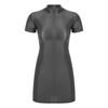 Womens Glossy Mock Neck Bodycon Dress Short Sleeve Stretchy Fabric Nightclub Party Mini Dress