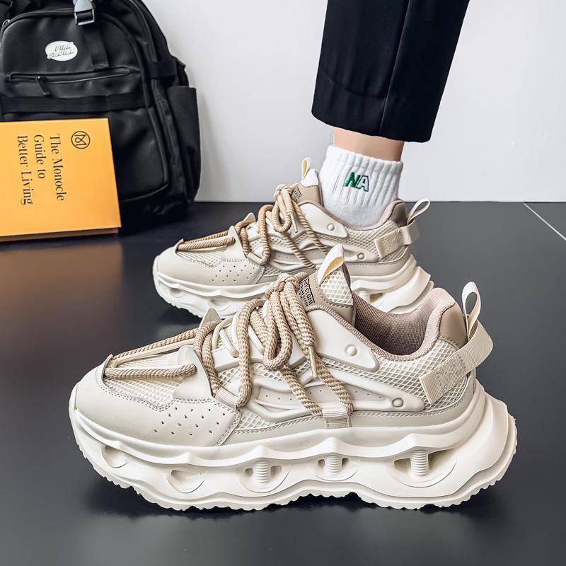 2025 spring new mesh breathable men's shoes lace-up casual sports shoes youth thick-soled heightening dad trendy shoes