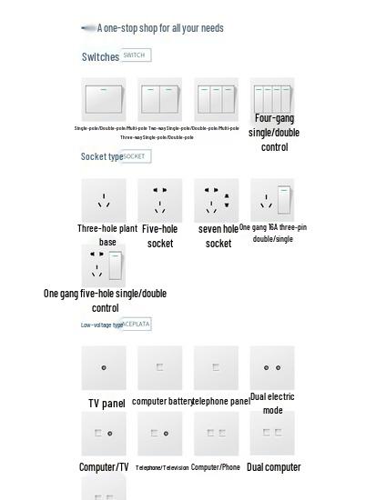 86 Type Double Gang Double Throw Wall Switch & Socket Panel with Exposed Wiring & Five Holes