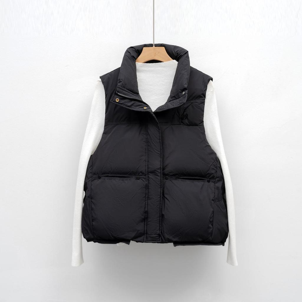 Herbst und Winter Neue Einfache Daunenjacke Damenweste Kurz Stehkragenweste Oberbekleidung Weste Jacke