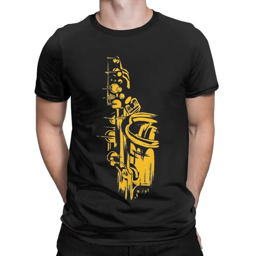Saxophone T Shirts Men's 100% Cotton Vintage T-Shirt Crewneck Tee Shirt Short Sleeve Clothing Original